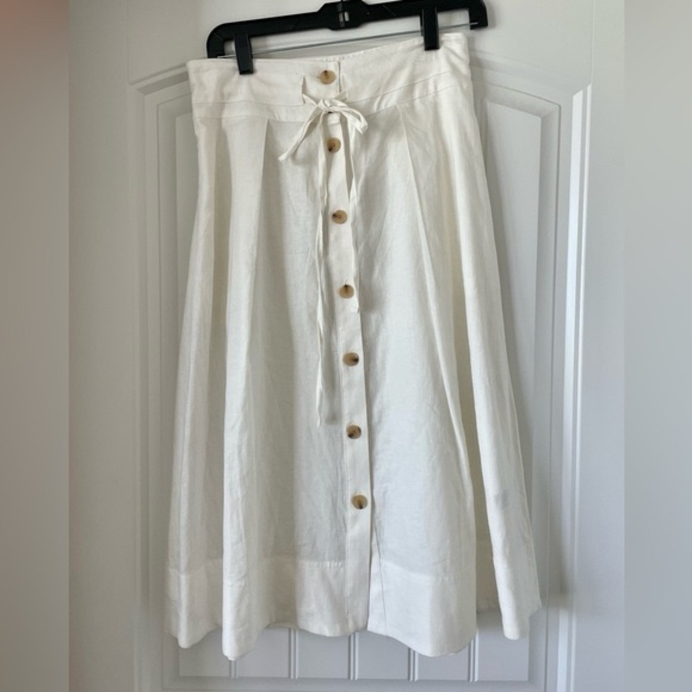 White Button-Front Midi Skirt – Linen Blend